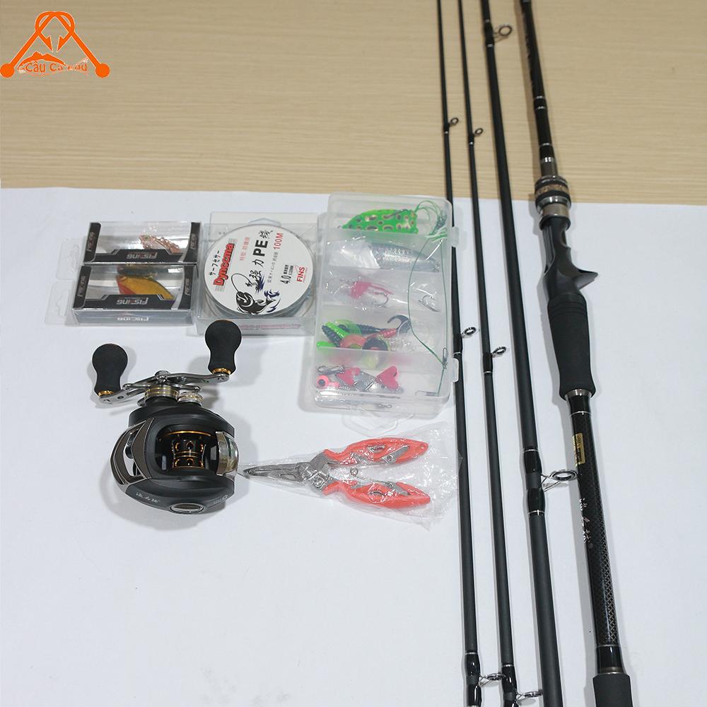Bộ Số 13 Cần Câu Lure Cá Lóc 2 Ngọn Máy Siêu Chất - Combo Cần Hunting Black Ngang, Máy Ngang Eagle