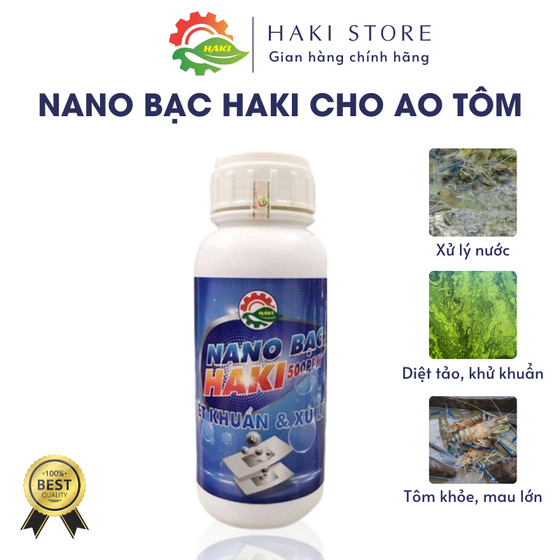 Nano bạc Haki 500ppm Xử lý nước, diệt khuẩn cho ao nuôi tôm, xử lý gan tụy cho tôm tăng năng suất, tôm khỏe phát triển tốt