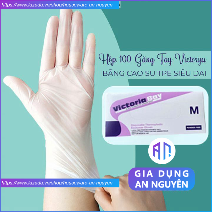 Hộp 100 găng tay cao su TPE dùng 1 lần Victoria làm bếp nấu ăn vệ sinh siêu dai - 100 cái