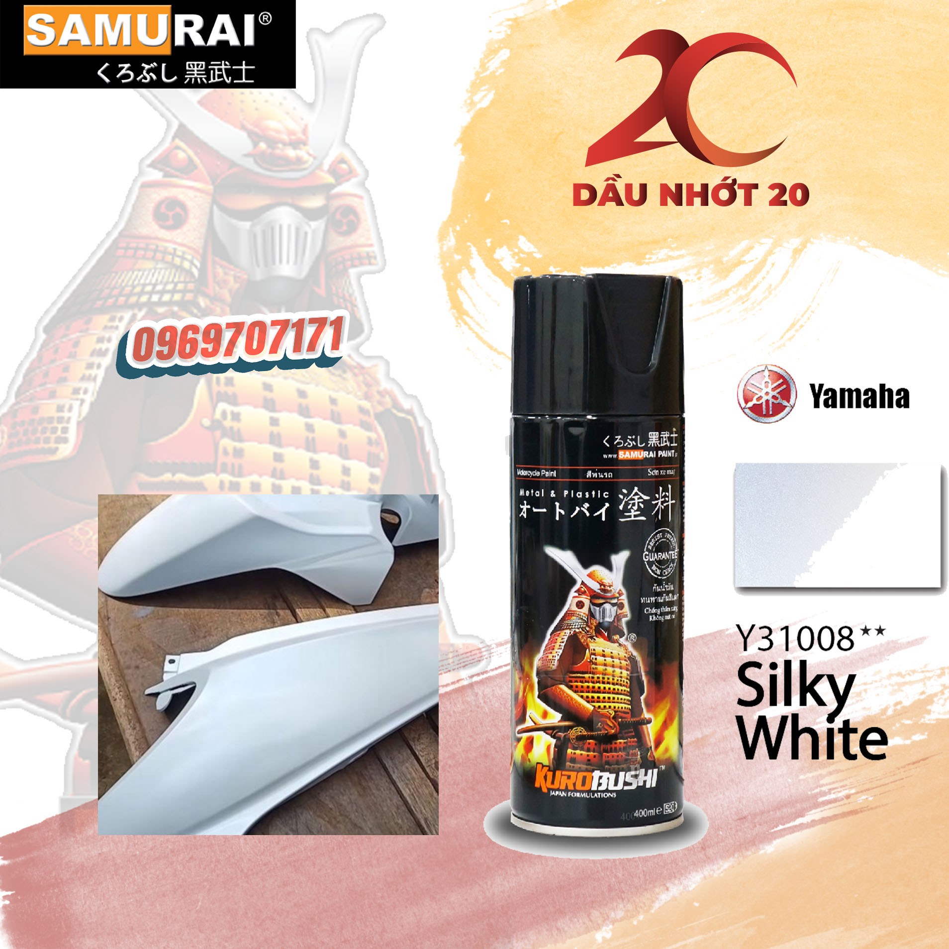 Y31008 _ sơn xit samurai y31008 màu trắng mịn