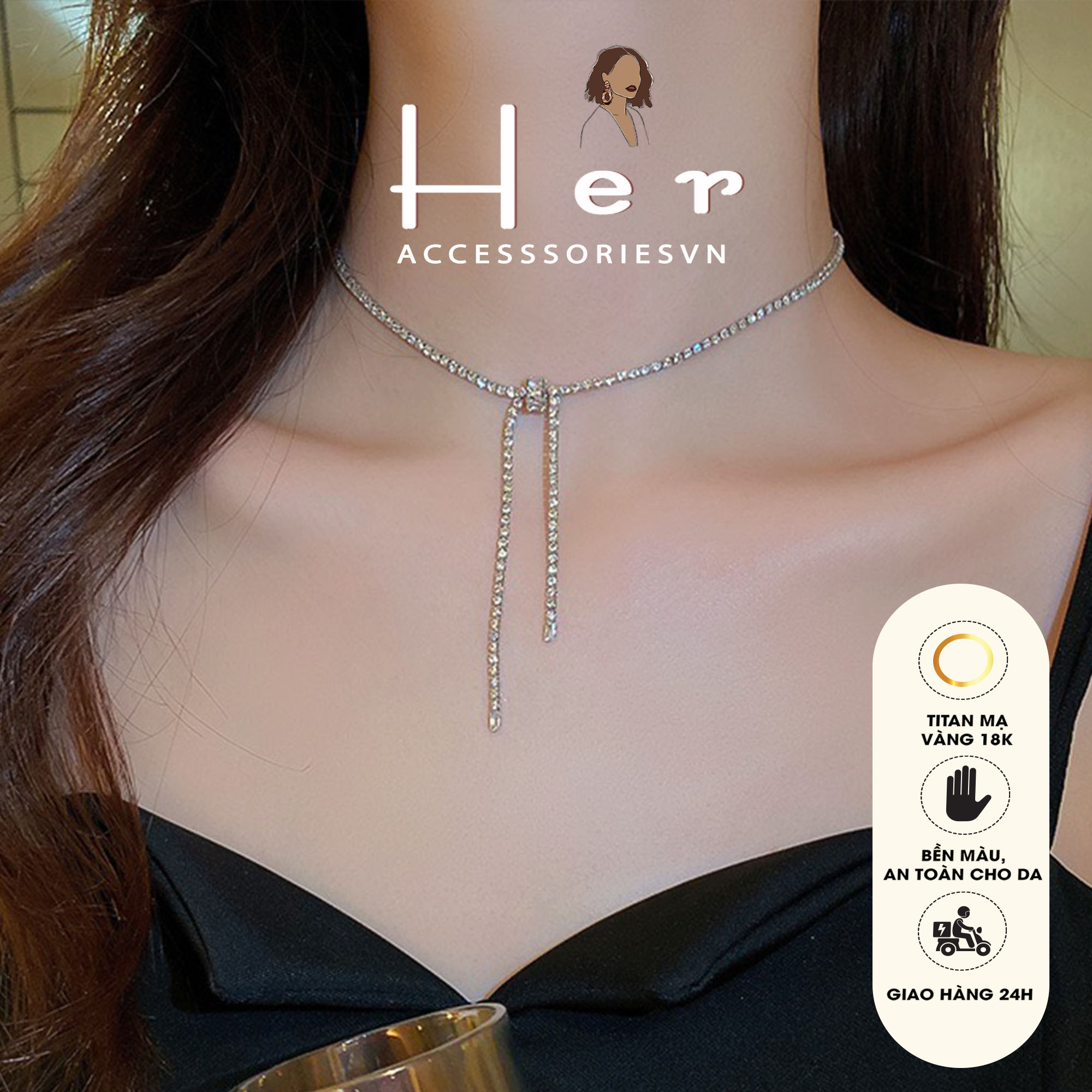 Chocker đá zircon không đen gỉ chocker dự tiệc sang trọng độc đáo, vòng cổ đi tiệc sáng nổi bật Her jewelry C52