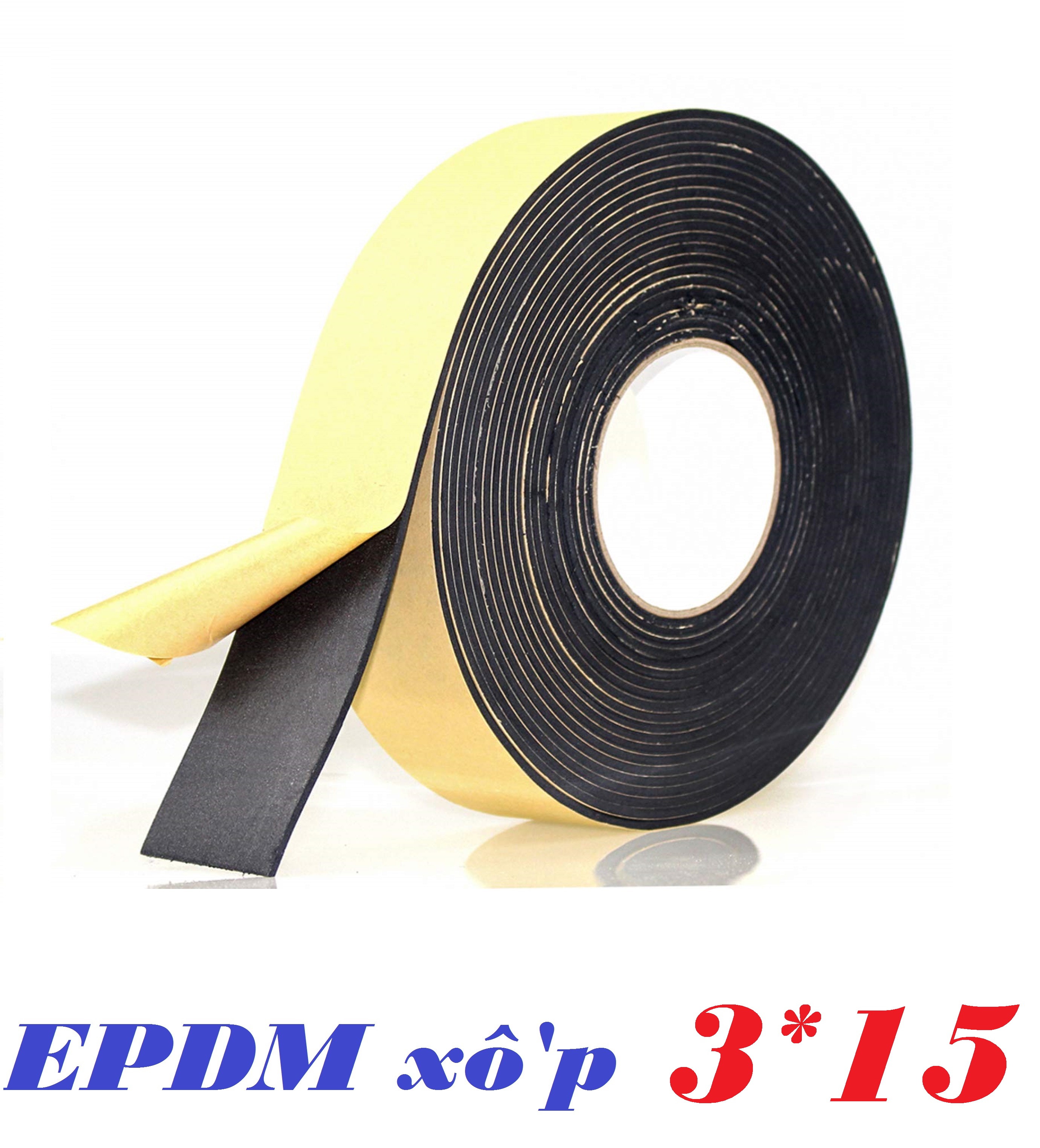 Gioăng cao su xốp EPDM 3*15mm, 10m/cuộn, làm kín, làm gioăng cửa/tủ điện, hình chữ nhật, một mặt có dính