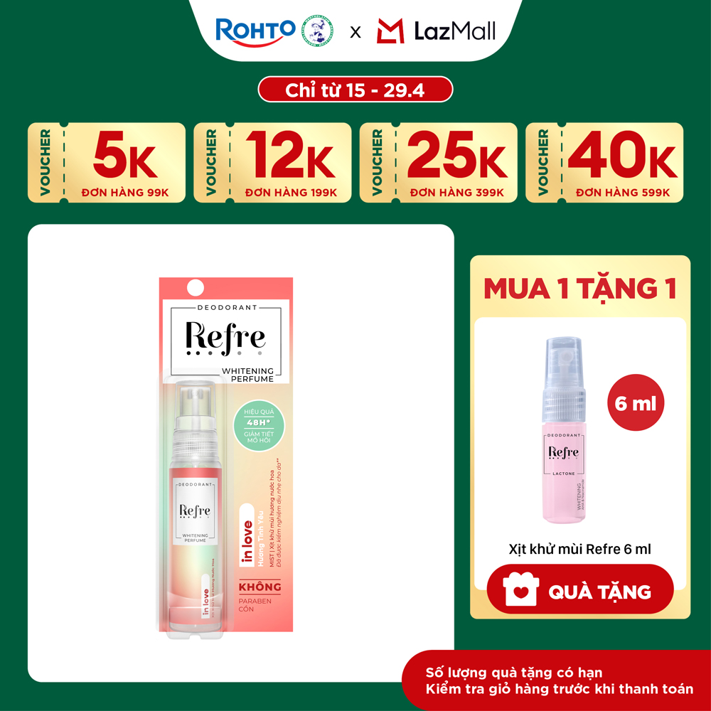 Xịt khử mùi dưỡng trắng hương nước hoa Refre Whitening Perfume In Love - Hương Tình Yêu 30ml