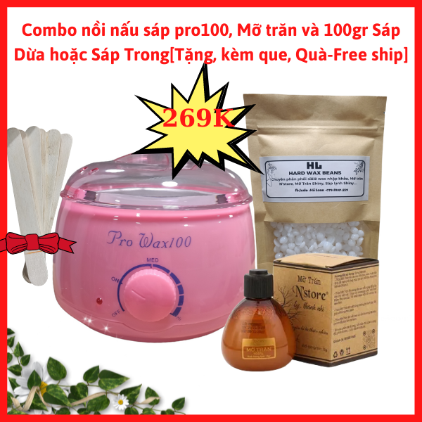 [FRESHIP+QUÀ 10k] Combo nồi nấu sáp nóng pro100, Mỡ trăn Nstore, 100gr Sáp nhập khẩu úc cao cấp Sáp dừa & Sáp Trong suốt,Sáp wax lông nóng dạng hạt đậu Hard Wax Beans,mùi cực thơm, không hắc, siêu bám lông