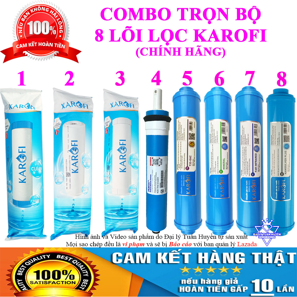 Trọn bộ Combo 8 lõi lọc nước Karofi chính hãng 12345678 - T33 Mineral FarinFrared Nanosilver
