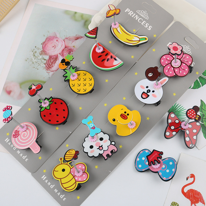 [HCM]Set 2 cái kẹp mỏ vịt thú nhúng+ trái cây nhúng cho bé gái cute