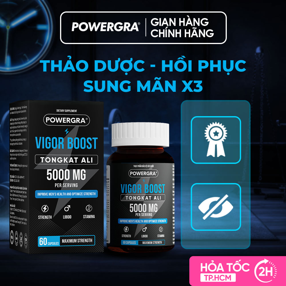 Viên uống phục hồi và tăng cường sức khỏe sinh lý nam giới Powergra Vigor Boost Tongkat Ali - Hộp 60 viên | POWERGRA SUPPLEMENT STORE