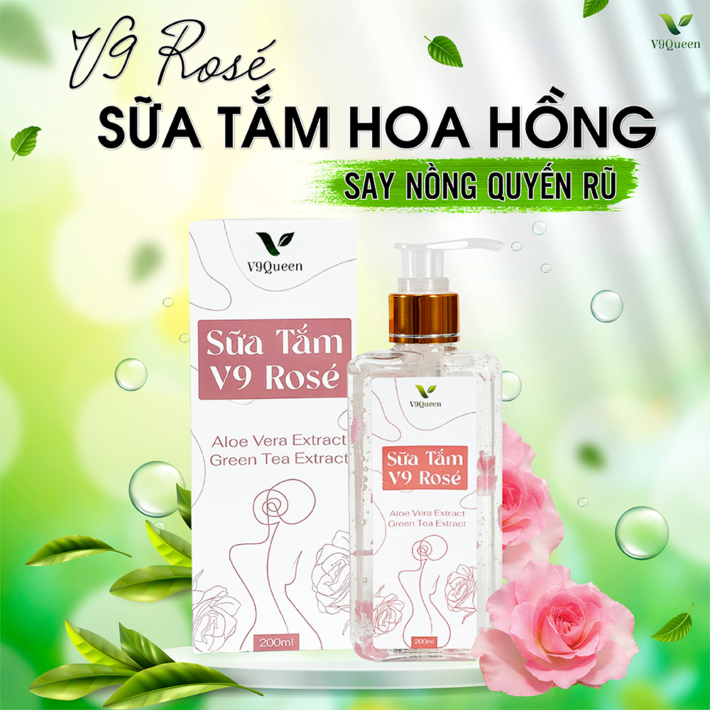 Sữa tắm nước hoa v9queen, chiết xuất hoa hồng, trà xanh giúp dưỡng da mịn màng trắng sáng`100ml
