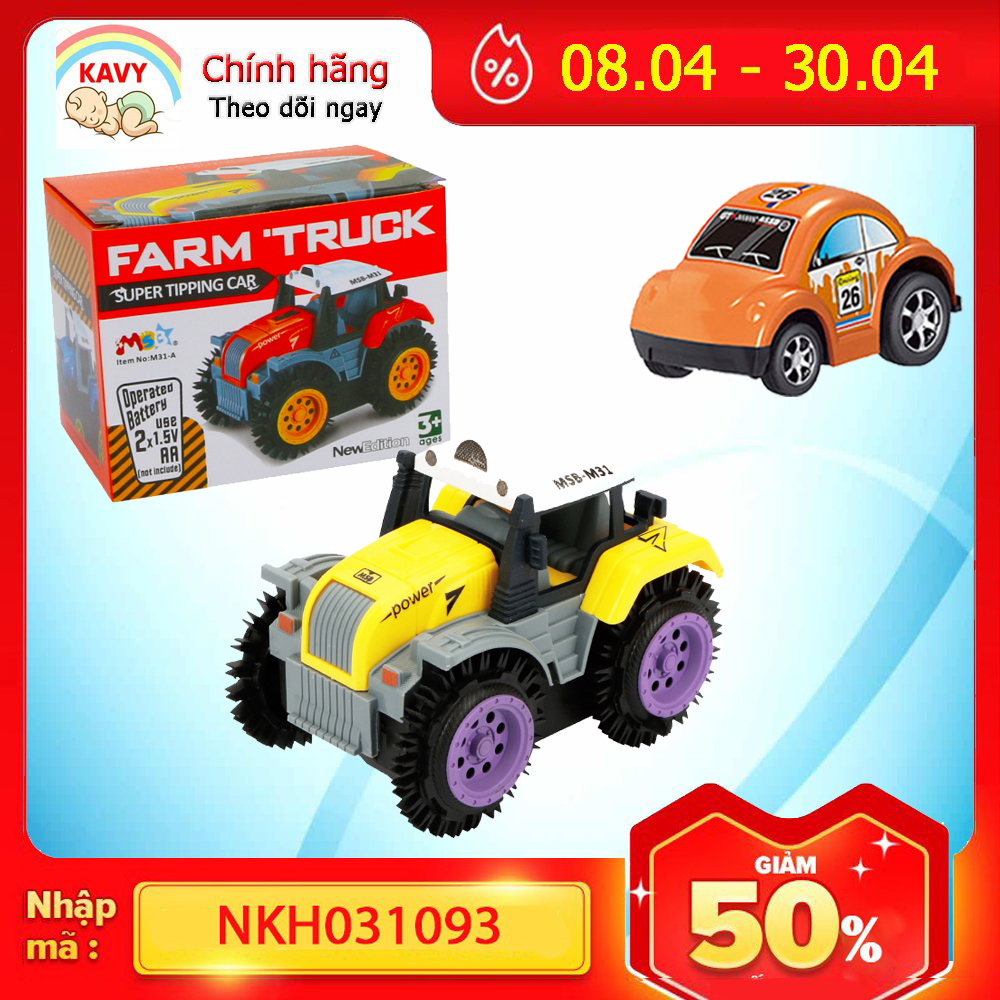 Xe ô tô đồ chơi xe tải nông trại chạy pin màu vàng xoay 360 độ, TẶNG kèm 1 xe ô tô mi ni xinh xắn đáng yêu cho bé