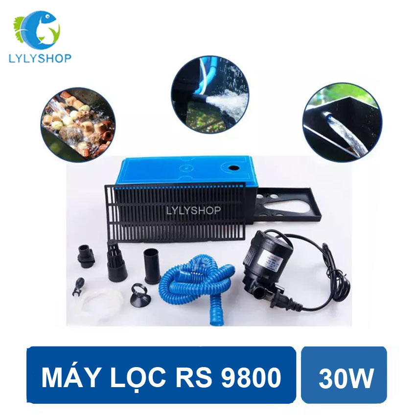 Máy lọc nước bể cá RS 9800 công suất mạnh, tích hợp sẵn máy bơm nước hồ cá +máng lọc - Mua về dùng được ngay - BH uy tín 1 đổi 1 ( Đen)