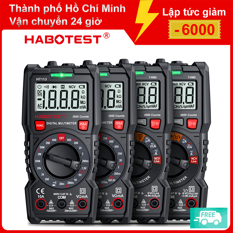 Habotest ht113 amp kìm, 6v-600v, ncv ohm hz điện dung tần số kiểm tra diode -bảo hành 1 năm