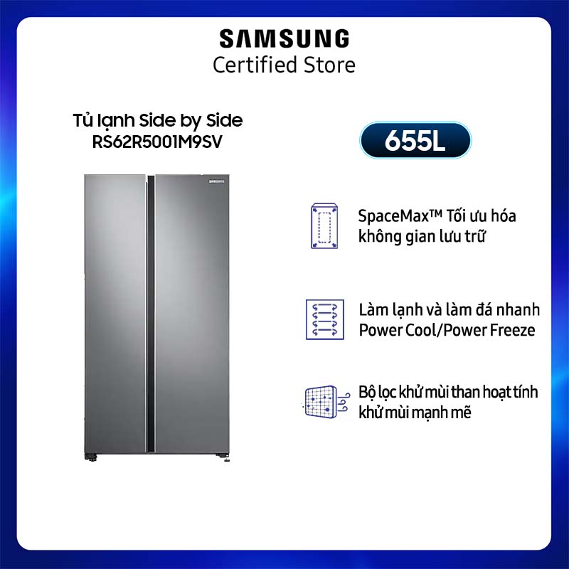 [KHÔNG COD][FreeSHIP + Lắp Toàn Quốc] Tủ lạnh Samsung Side by Side 680L (RS62R5001M9)