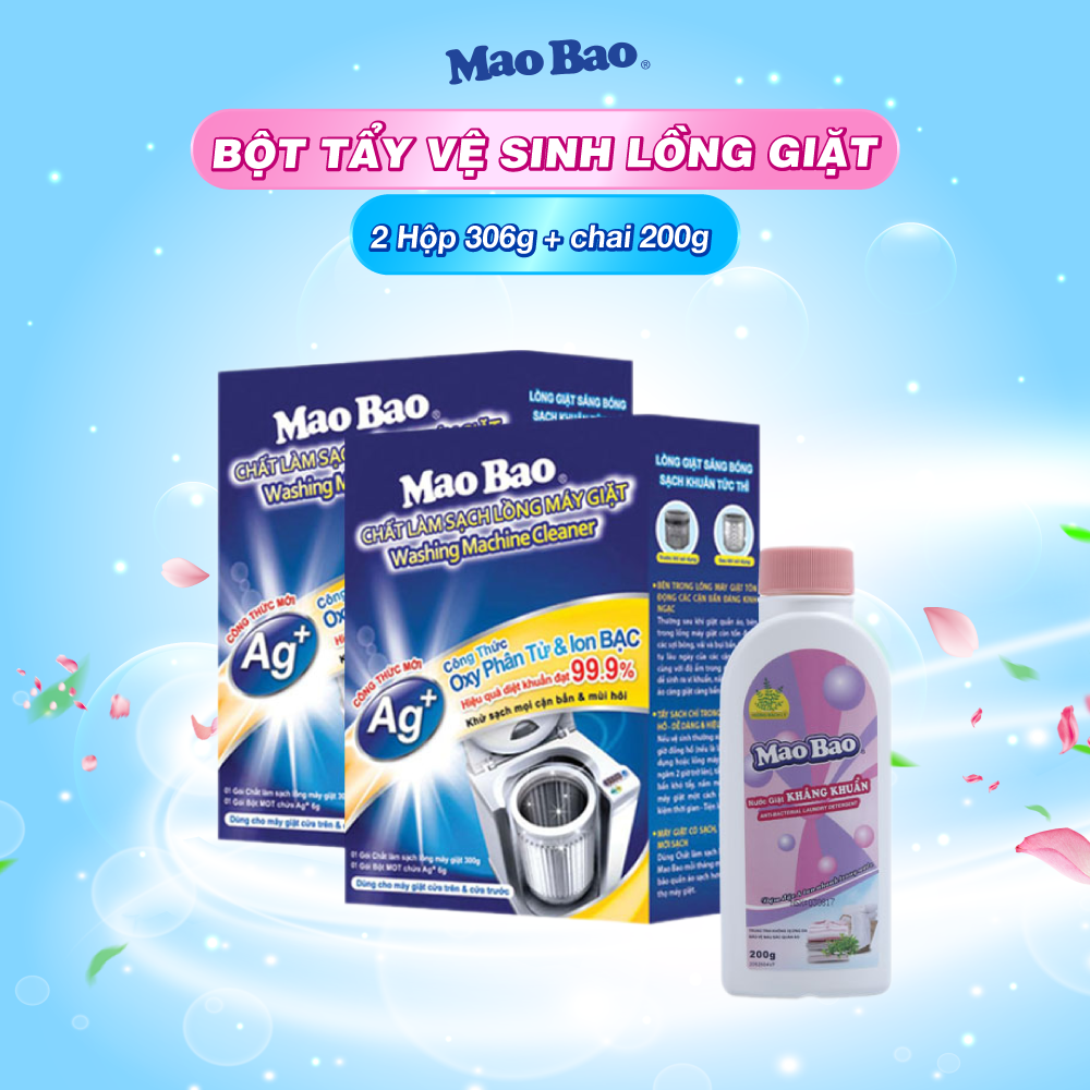 Combo 2 Hộp Chất Vệ Sinh Lồng Máy Giặt Mao Bao 306g + Tặng Nước Giặt Kháng Khuẩn 200g