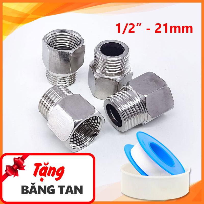 Combo 4 nối ren trong ren ngoài inox 9088 ( Lơ nối ống vuông )- Tặng kèm băng tan