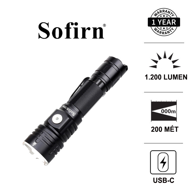 Đèn pin chuyên dụng sofirn tf84 độ sáng 1200 lm chiếu xa 200m led lh351d cổng sạc type-c pin 18650 đèn đèn pin