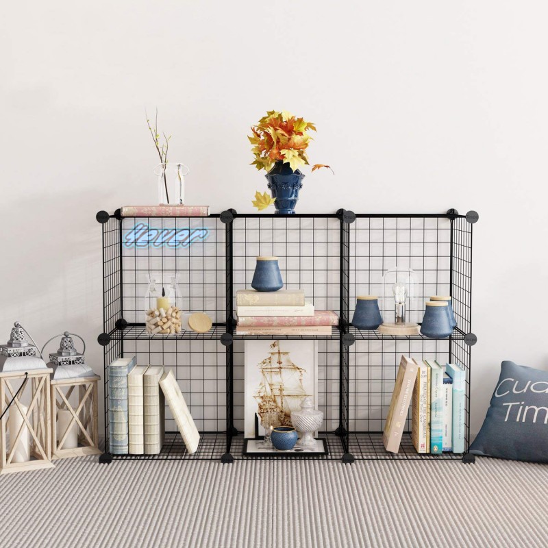 Tủ Kệ Lưới Sắt Lắp Ghép Đa Năng Size 6 Ô Chịu Lực Nặng Không Bị Gỉ Sét Màu Đen Hiện Đại Set of 6 cubes DIY Multifunctiona Iron l Frame