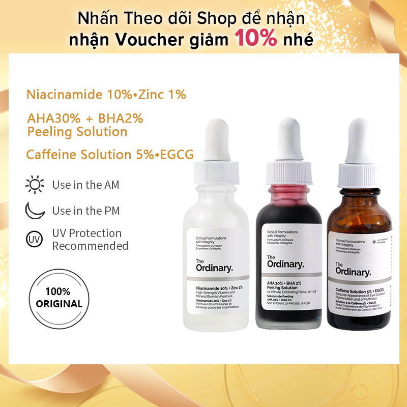 Bộ Ngôi Sao Chữ Ký Thông Thường Niacinamide 10% + Kẽm 1% 30Ml & Dung Dịch Caffeine, Hơn 5% EGCG30ml & AHA30 % + Dung Dịch Lột BHA2 %-30Ml