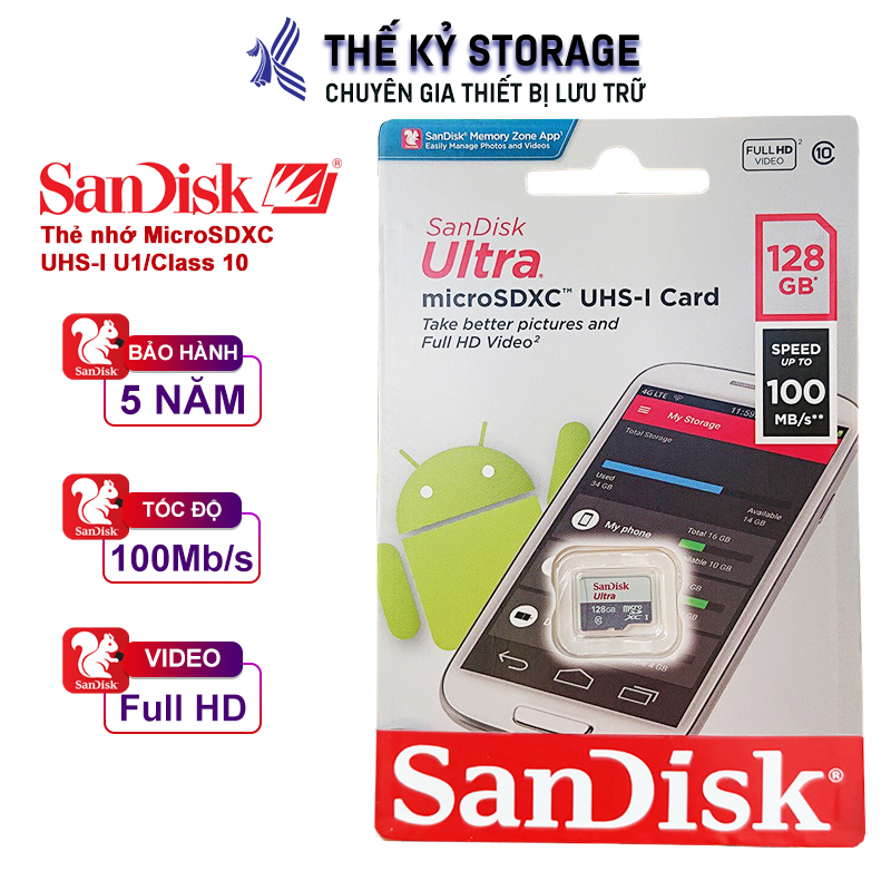 Thẻ nhớ sandisk ultra microsdxc™ uhs-i card 128gb upto 100mb/s 533x - hàng chính hãng