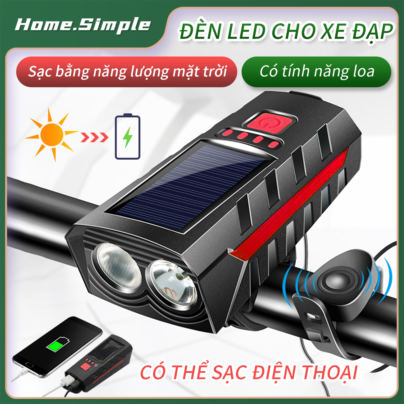 Đèn xe đạp siêu sáng có còi sạc usb chống nước Đèn Xe Đạp Thể Thao Siêu Sáng Có Còi Pin Sạc USB