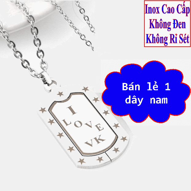 [HCM]( Có bán lẻ 1 sợi ) Dây chuyền cặp đôi inox hình thẻ bài khắc chữ I LOVE CK / VK và ngôi sao Giá bán như trên là 1 cặp như hình - Cam kết 1 đổi 1 nếu hoen  gỉ sét