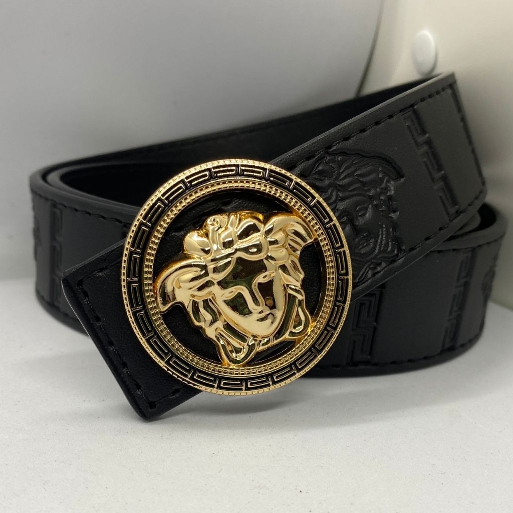 Thắt Lưng Nam/Dây Nịt Nam Mặt Versace MVS3 Chất Liệu Mặt Thép Không Gỉ, Dây Mềm, Da Tổng Hợp PVC Màu Đen HOT TREND 2021