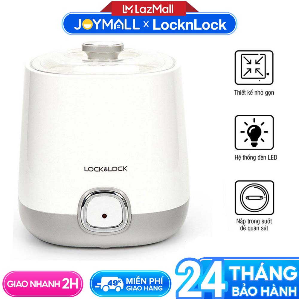 Máy làm sữa chua Lock&Lock EJY110SLV 1000ml - Hàng chính hãng, nắp đậy trong suốt dễ quan sát, nhiệt độ được cài sẵn - JoyMall