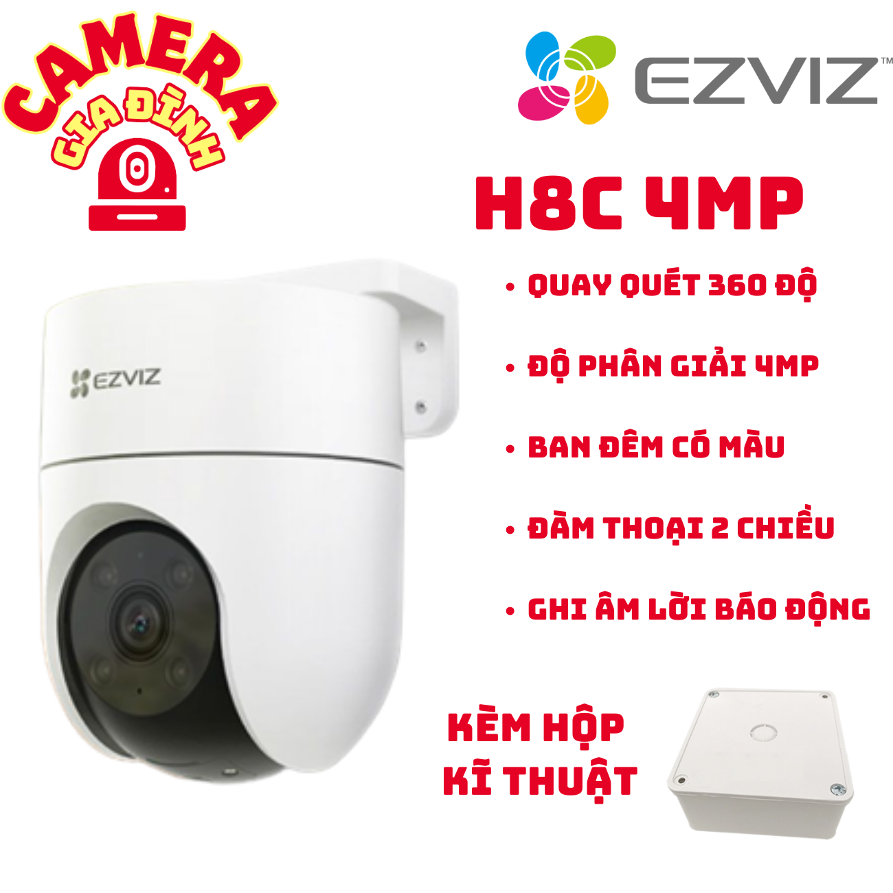 H8C 4MP Camera wifi Ezviz ngoài trời H8C 4MP 2K+ màu ban đêm, quay 360