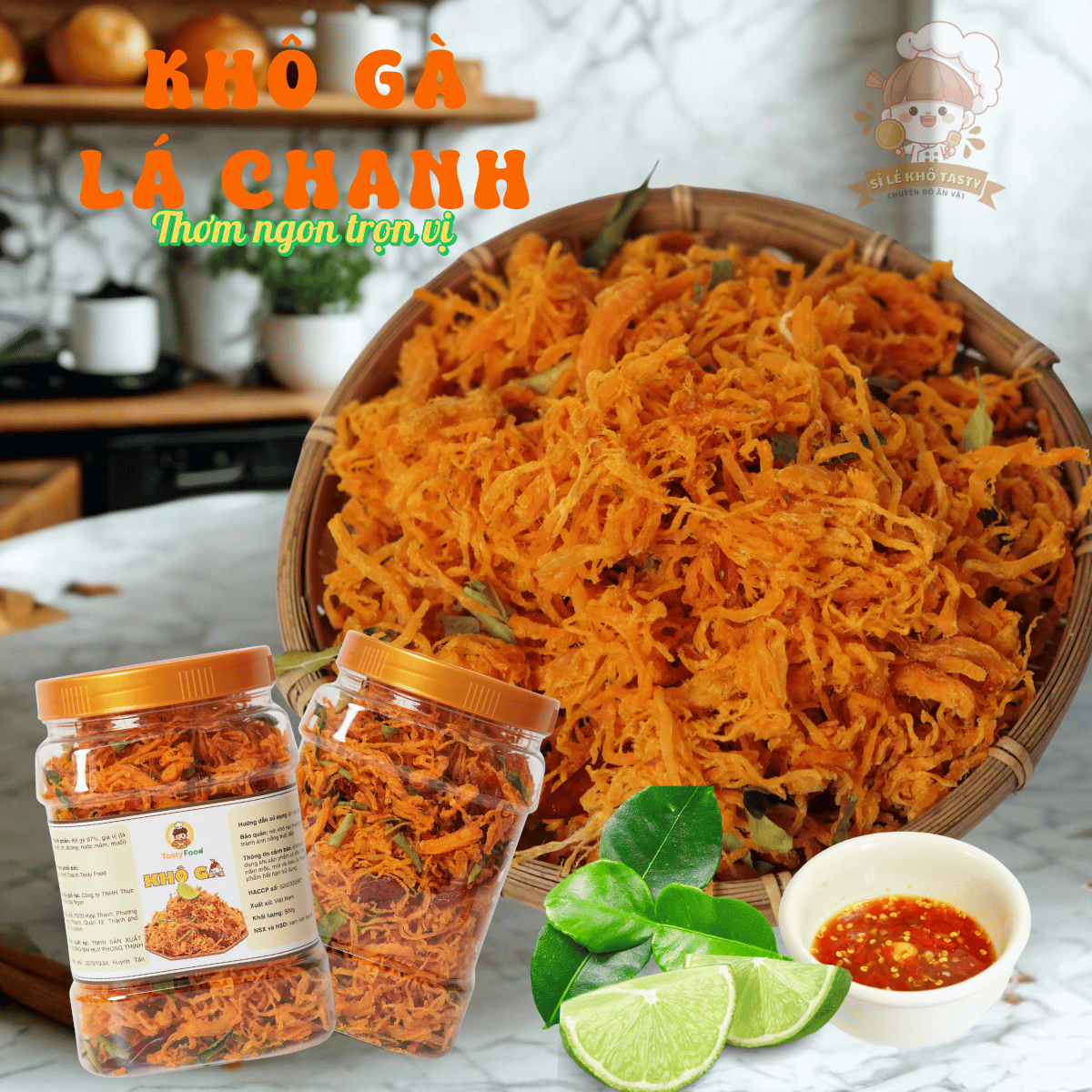 Khô Gà Lá Chanh Ăn Vặt Tasty - Hũ 500G
