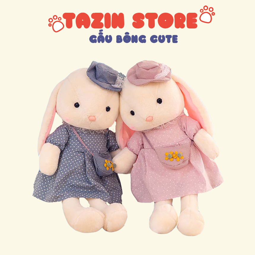 Gấu bông thỏ váy mũ mềm mịn cao cấp tazin shop, thỏ bông búp bê bông cho bé