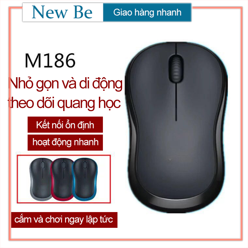 Chuột Không Dây LOGITECH M186 tương thích mọi thiết bị máy tính-Có pin
