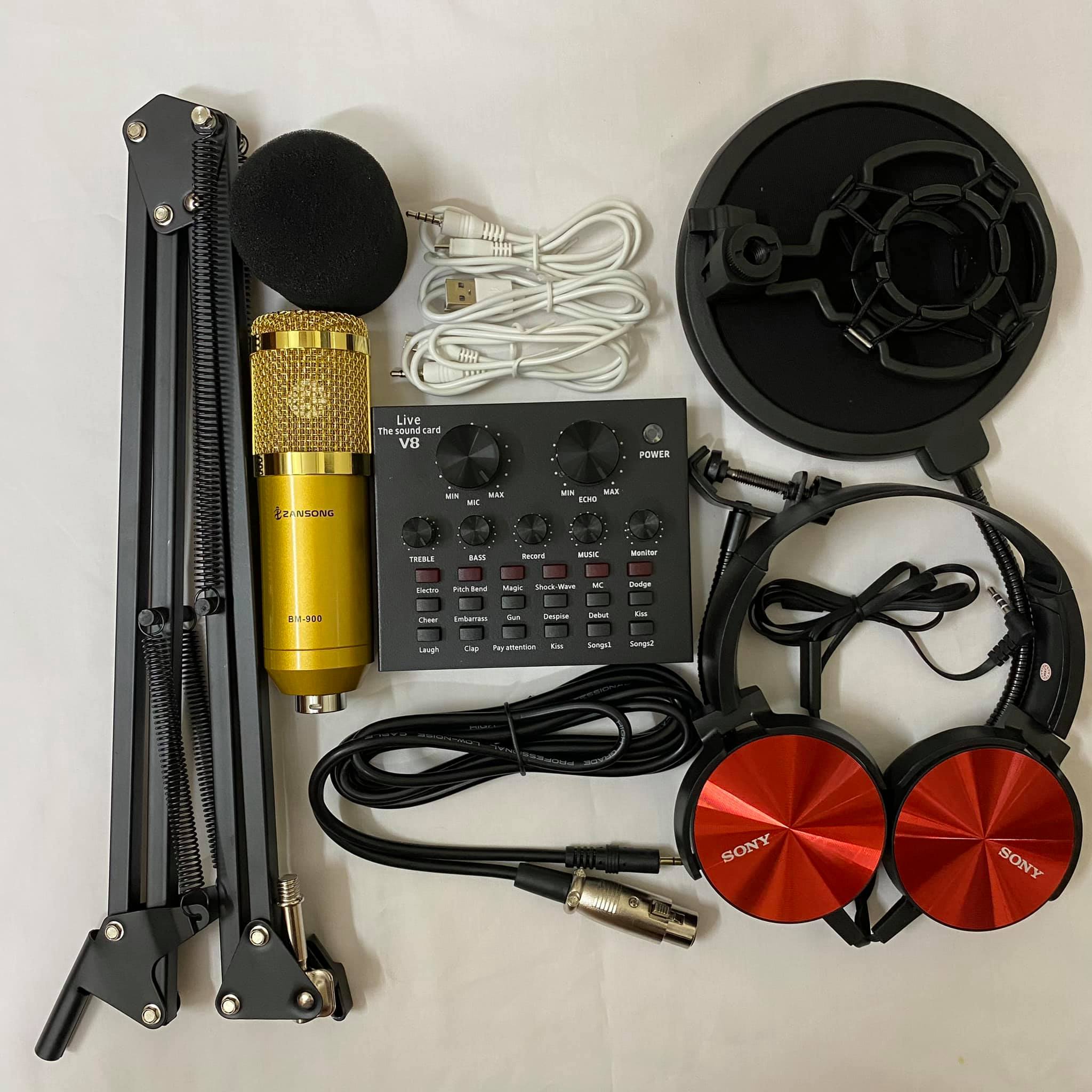 [ COM BÔ TRỌN BỘ LIVETREAM ] Mic Thu Âm ZANGSONG BM900+Sound Card V8 Bluetooth Live Stream chân màng lọc tai nghe 450 Mic Thu Âm Bài Hát Chuyên Nghiệp | Phòng Thu Chất Lượng Cao‎ , Thiết Bị Phòng Thu Âm Chuyên Nghiệp,Micro Thu Âm Micro Live