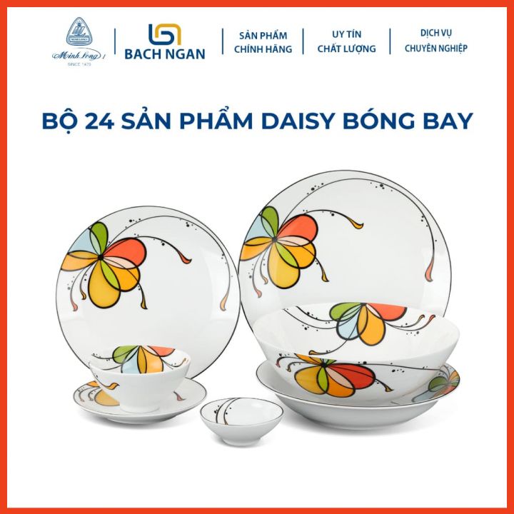 Bộ Chén Dĩa Sứ Minh Long 24 Sản Phẩm Daisy Bóng Bay dùng cho gia đình, sứ đẹp cao cấp, đãi khách, tặng quà tết - bộ bàn ăn