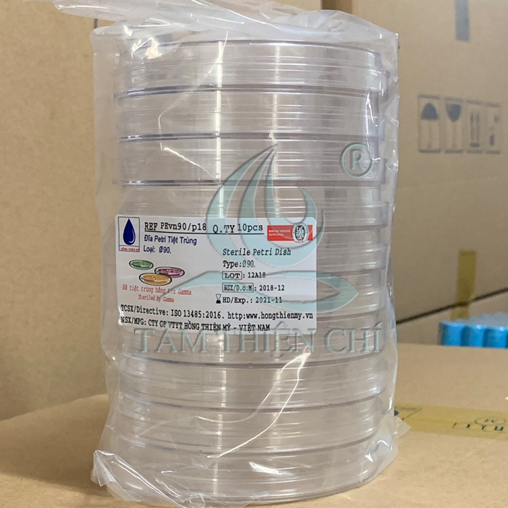 HCMĐĩa Petri nhựa tiệt trùng size 90mm HTM túi 10 cái