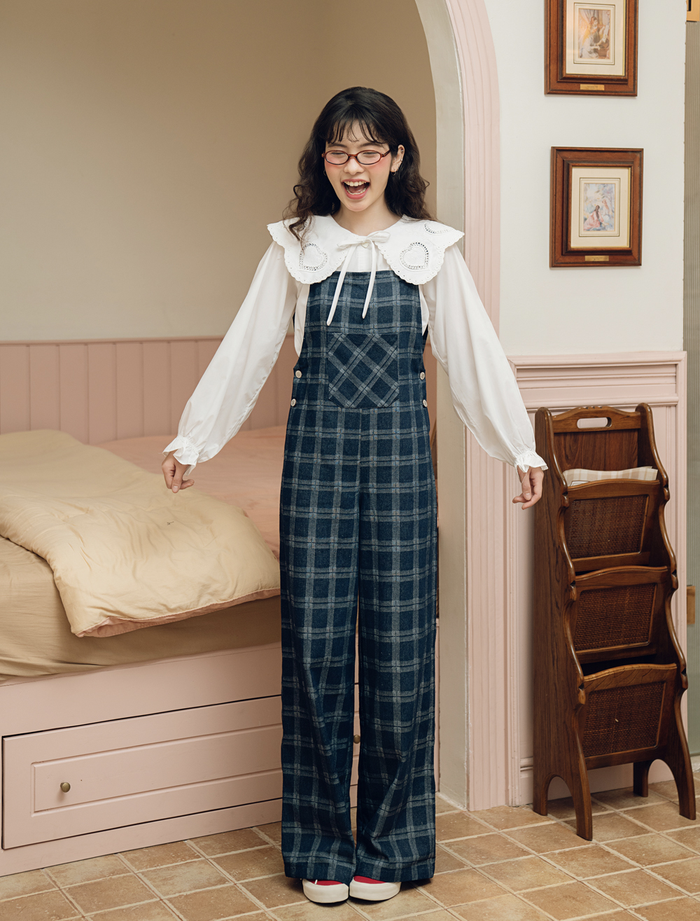 BLEUBIRD Quần yếm denim kẻ caro Robin Dungaree