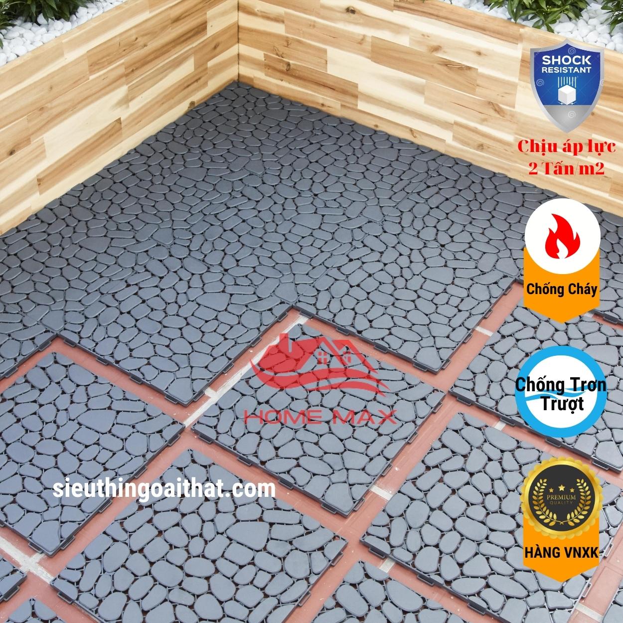 11 Tấm Vỉ Nhựa Lót Sàn Home Max Viên Sỏi, Lót Sàn Ban Công/Nhà Tắm/Hồ Bơi/Sân Vườn (30x30xCao 1.4cm). Nhựa PE Thực Phẩm An Toàn Không Hoá Chất Độc Hại. Chịu Được Áp Lực 2 Tấn/m2 - Hàng VNXK (Loại 1)