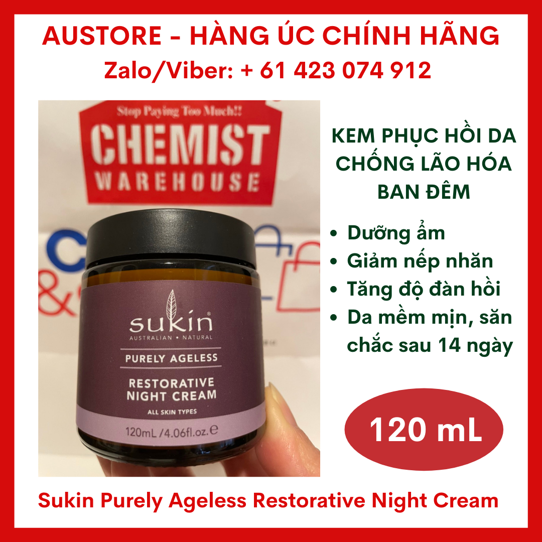 Sukin purely ageless restorative night cream 120ml - kem phục hồi chống lão hóa da ban đêm sukin 120ml