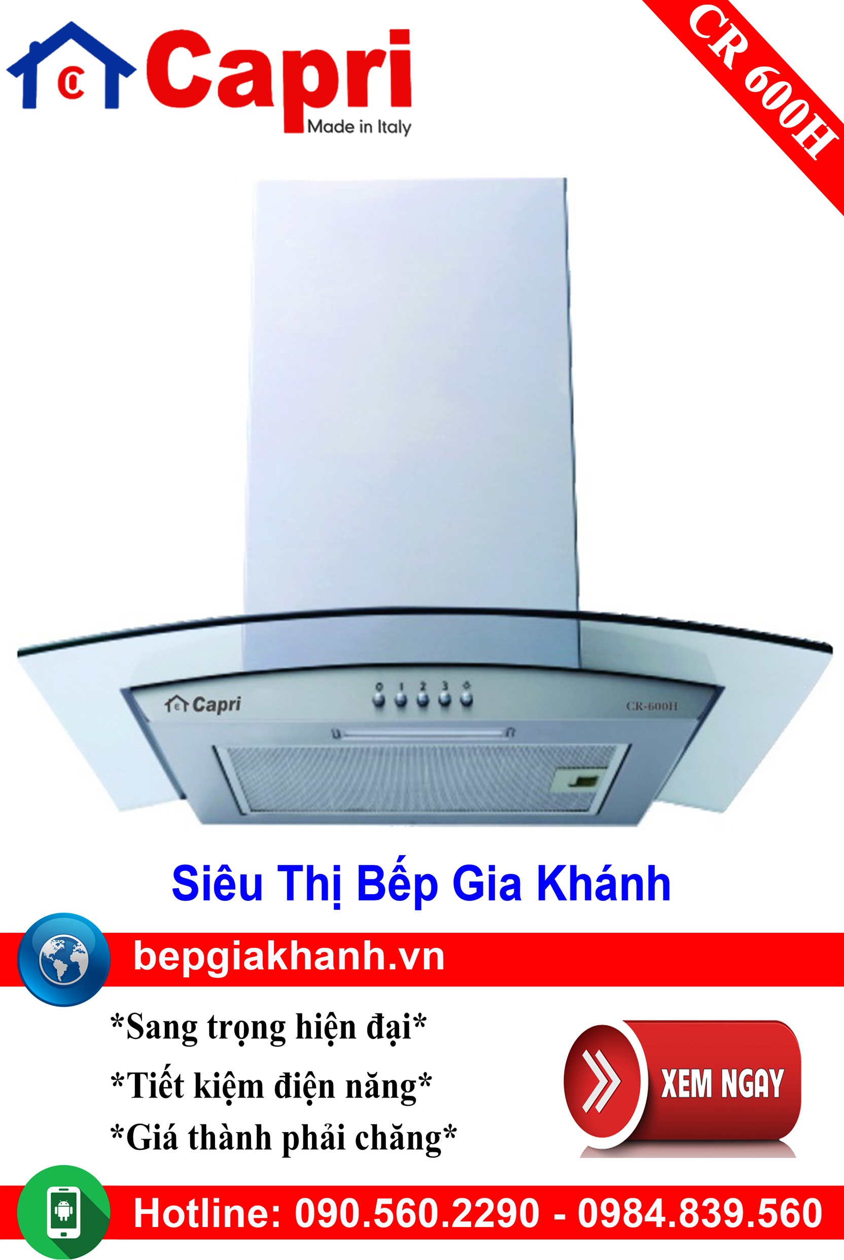[HCM]Máy hút mùi dạng kính cong 60cm Capri CR 600H, máy hút mùi nhà bếp, máy hút mùi bếp, máy hút mùi kính cong, máy hút mùi canzy, máy hút mùi mini, máy hút mùi âm trần, máy hút mùi electrolux, may hut mui