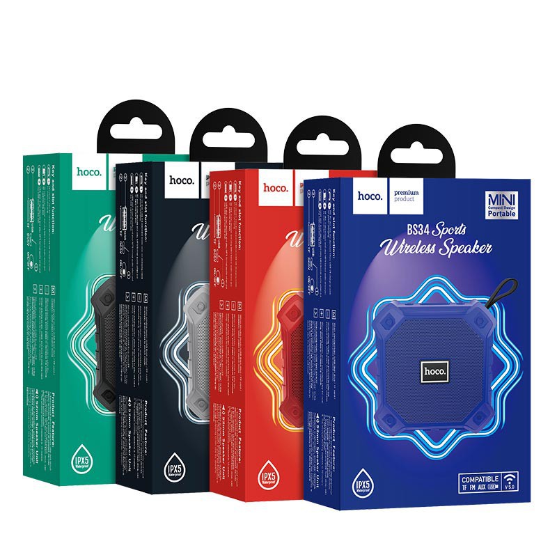 Loa thể thao chống nước bluetooth hoco bs34 bass mạnh hỗ trợ thẻ nhớ, cổng aux và 3.5mm hàng cực đẹp