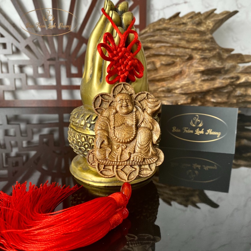 Tượng phật trầm hương - dây khánh phật di lặc treo xe trang trí ô tô , để phòng may mắn bình an - chạm khắc dl.