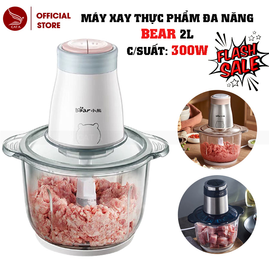 Máy xay thịt,xay rau củ quả Bear dung tích 2L cối thuỷ tinh cao cấp- Công suất 300W- Xay thịt, xay tỏi ớt, BH CHÍNH HÃNG