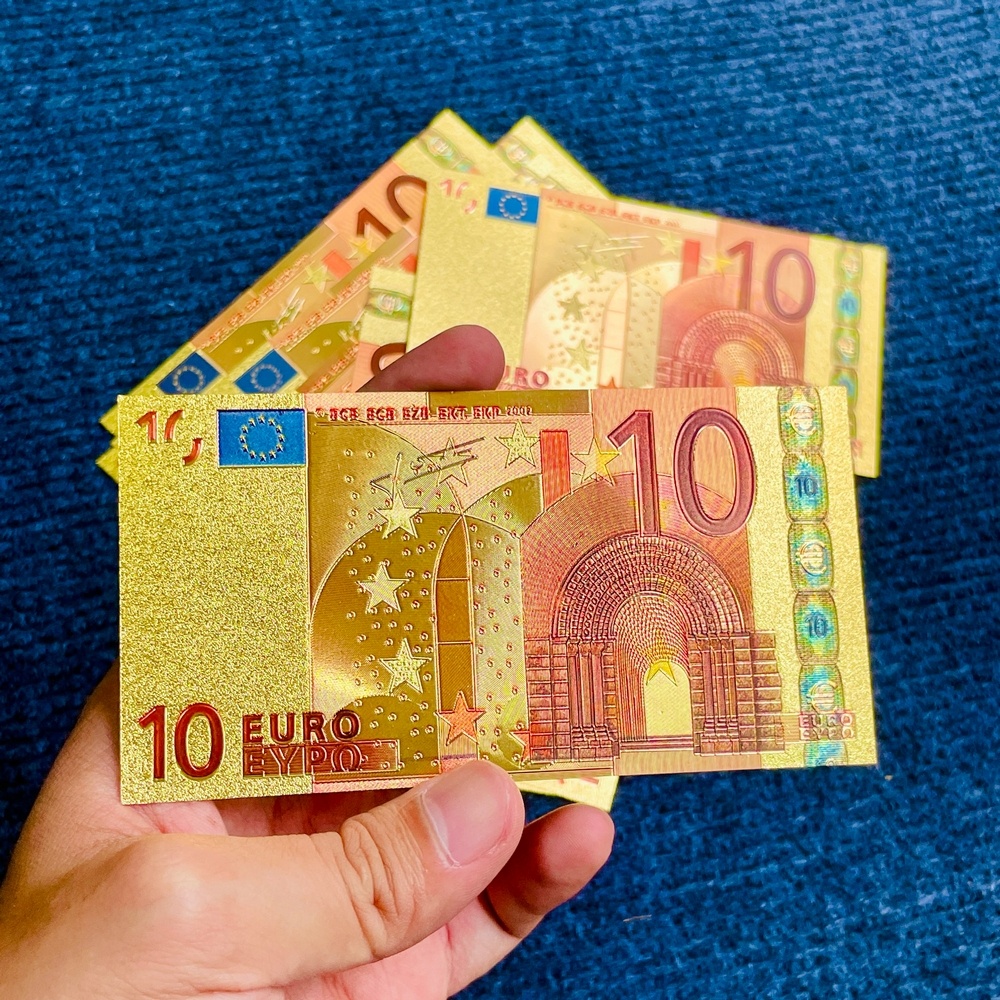 Bộ 7 tờ euro usd mạ vàng 24k lưu niệm tài lộc lì xì tết phong thuỷ may mắn