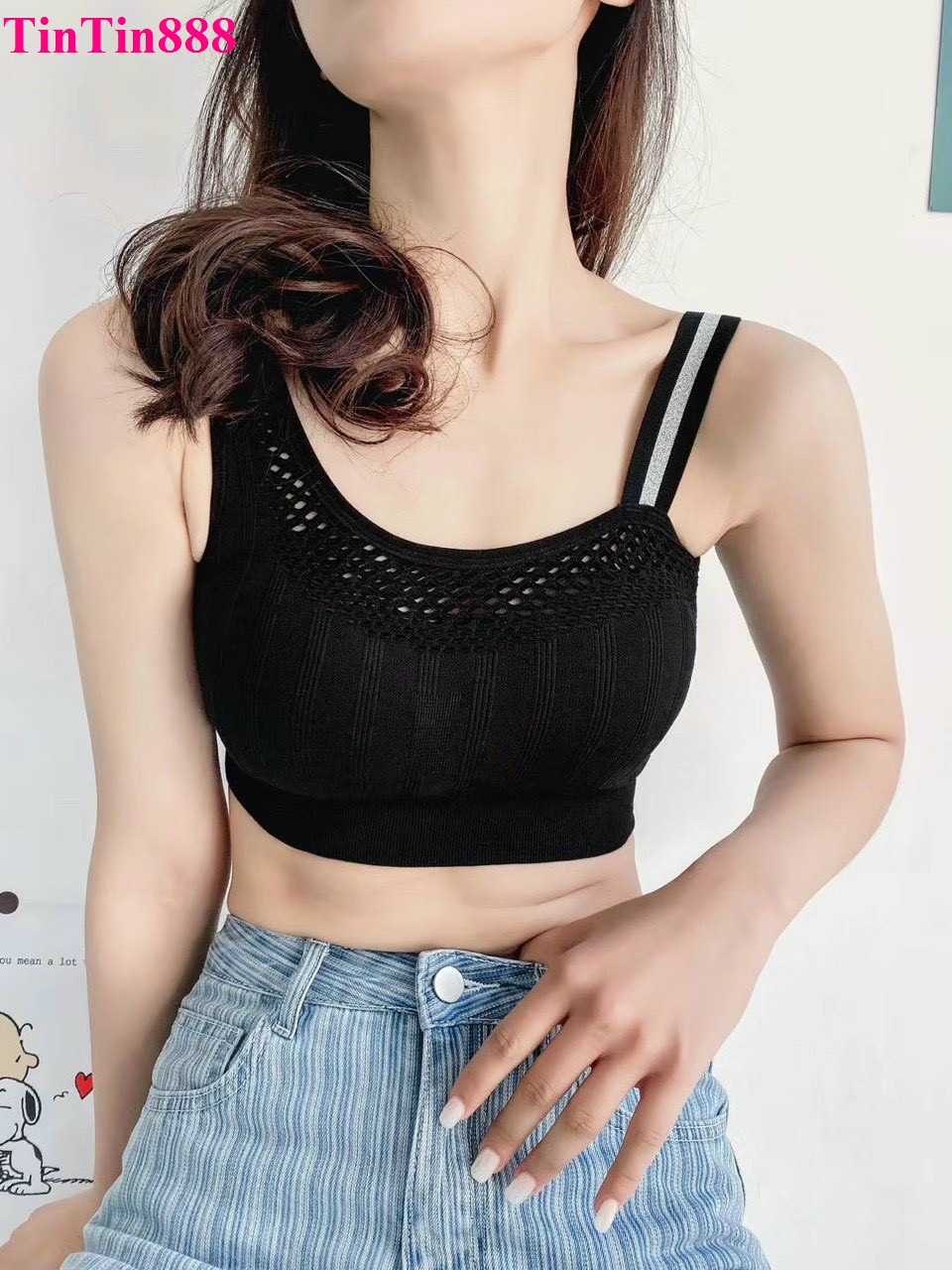 Áo bra cotton Croptop Tập Gym - Áo thể thao tập gym yoga aerobic - Áo lót mút mỏng dây kim tuyến sang chảnh - TinTin888