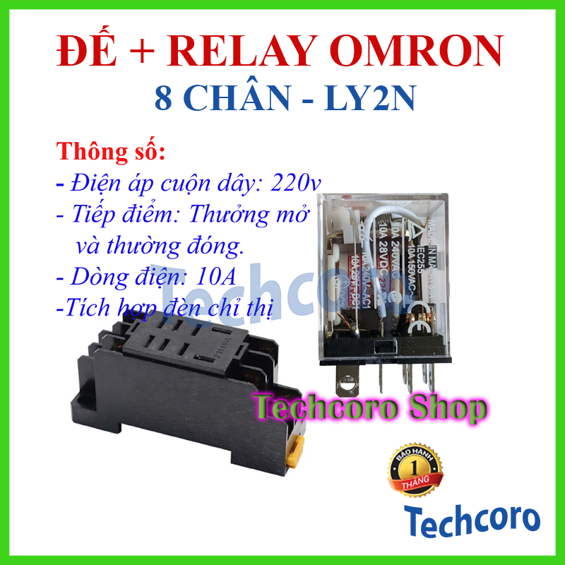 Bộ rơ le trung gian omron ly2n 220v 8 chân to, đế + relay omron 8 chân