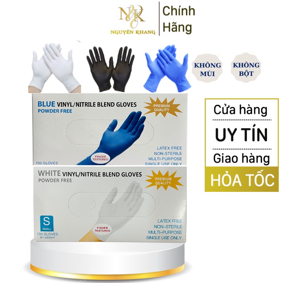 Găng tay y tế bột có bột hộp 100 chiếc bao tay y tế đen trắng xanh chuyên dùng trong spa ,thẩm mỹ viện.