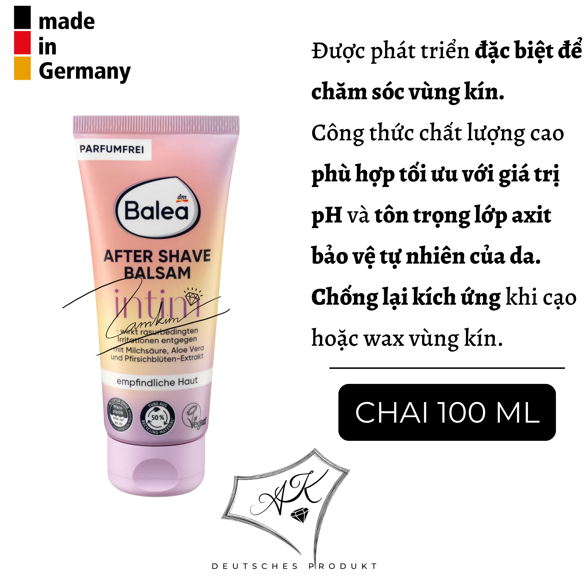 Kem dưỡng sau cạo lông Bikini, dưỡng sau tẩy lông, wax nội địa Đức - Balea, dành riêng cho vùng Bikini, vùng da nhạy cảm