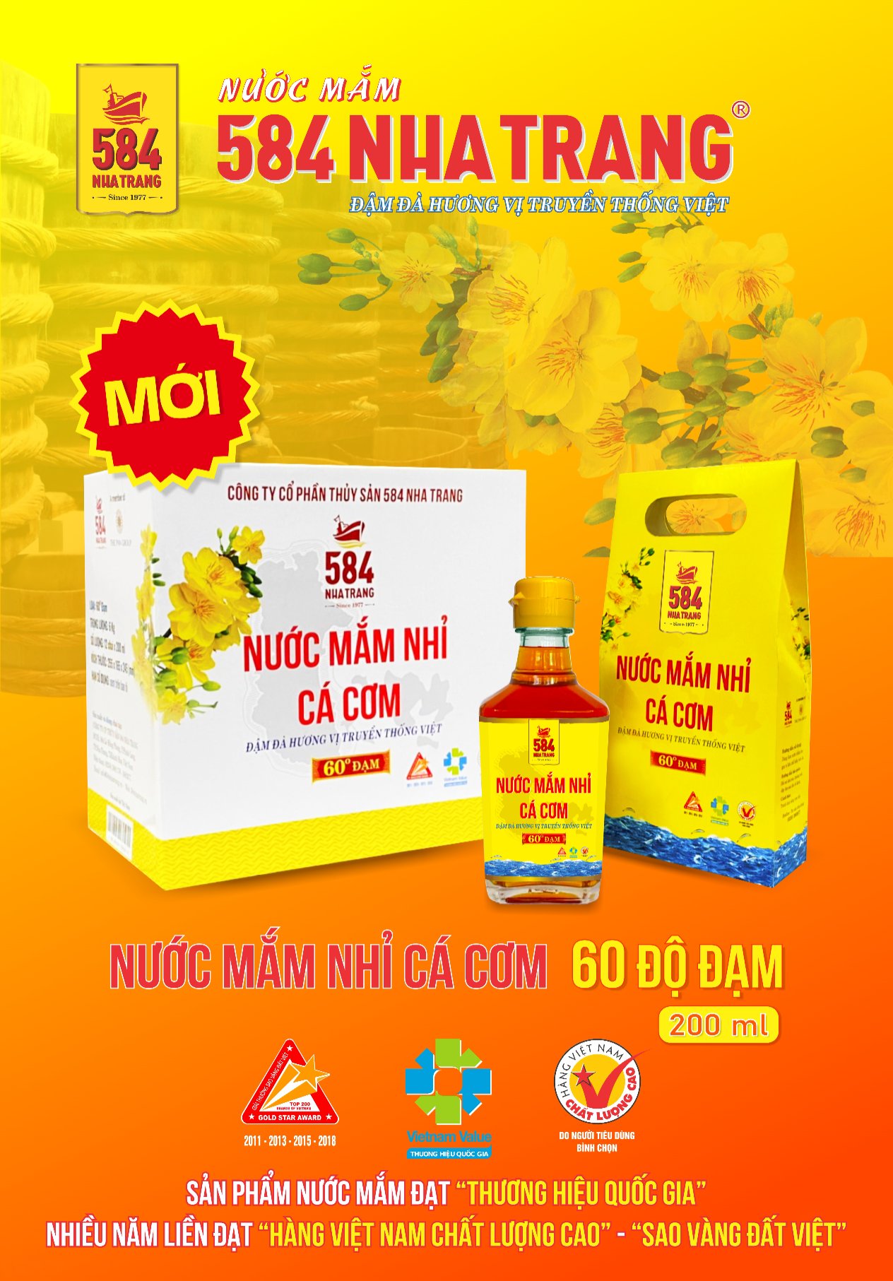 Combo 2 chai nước mắm cao cấp 584 nha trang chai thủy tinh 60 đạm_t60