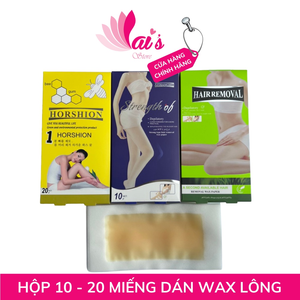 Hộp 20 miếng miếng dán wax lông horshion có sẳn gel wax tiện lợi, wax lông tay, chân, lưng, bụng - lai's store