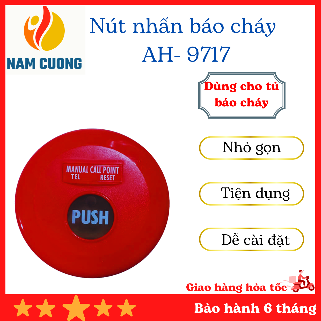 Nút nhấn khẩn báo cháy Horing AH-9717, lắp đặt dễ dàng, tiện dụng cho các kho xưởng công ty