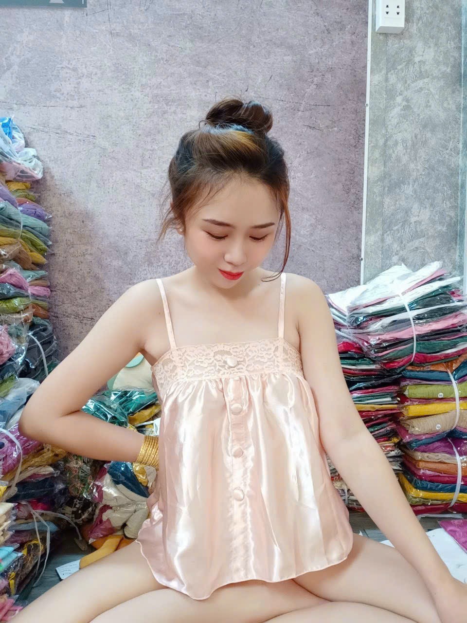 Set Đồ Hai Dây Phối Ren Vải Phi Lụa Có Tăng Đưa Mềm Mại Freesize Dưới 58kg - Set Bộ Đùi Phối Ren Vải Phi Lụa