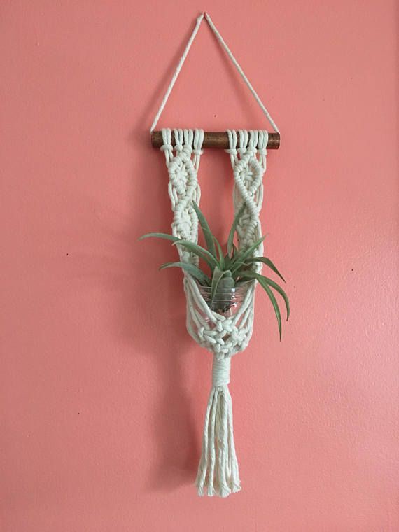 Dây tết macrame handmade trang trí treo tường chậu cây cảnh kết hợp thanh kim loại đồng vintage